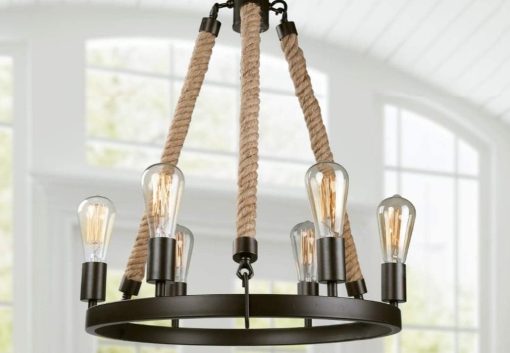 6 – Light Rope Candle Style Wheel Chandelier