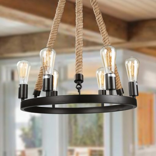 6 – Light Rope Candle Style Wheel Chandelier